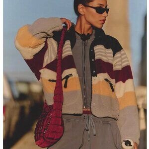 Free People Movement Hit The Slopes Printed Fleece Jacket Papaya Stripe Small